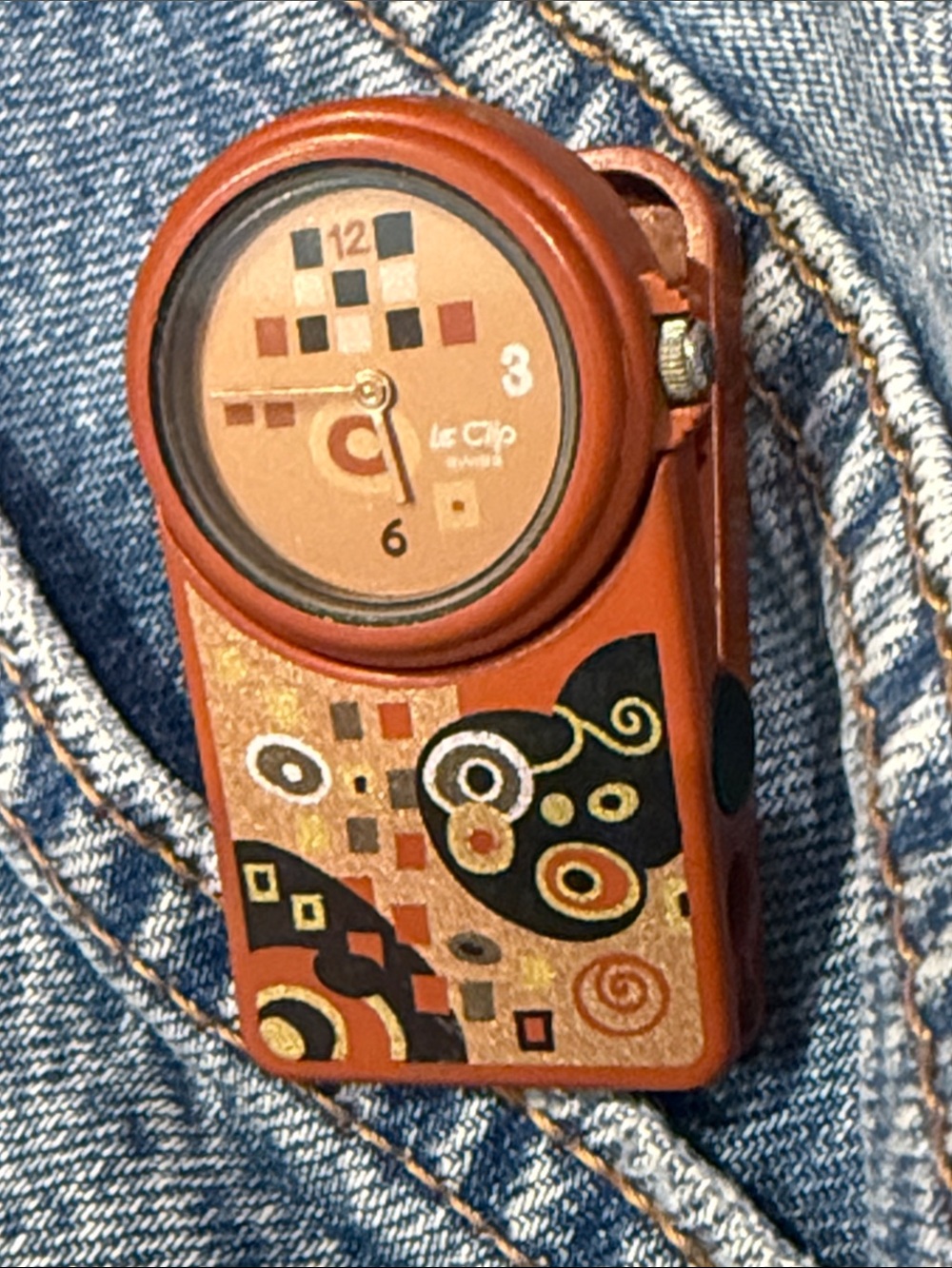 Le Clip bronze /Brown / black Clip-On Fashion Watch. Vintage. 1980’s Swiss